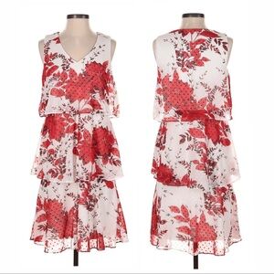 Roz & Ali White Red Floral Flower Layered 3 Tier Tea Dress Plus Size 24 3X NWOT